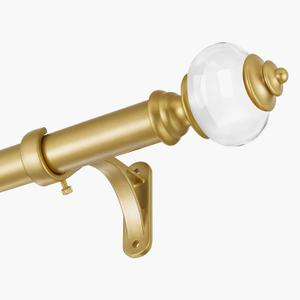 Heavy Duty Curtain Rods for Windows 48 to 84 Inch - 1 Inch Gold Curtain Rod - Adjustable Decorative Drapery Rods with Stacking Tower Full Transparency Finials and Aluminum Bracket