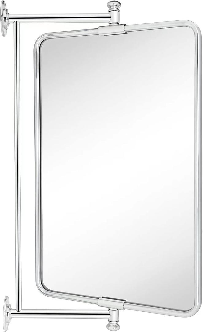 TEHOME Chrome Rounded Rectangle Pivot-N-View Bathroom Vanity Mirror Rotating Tilting Mirror Corner Vanity, 14 x 22''