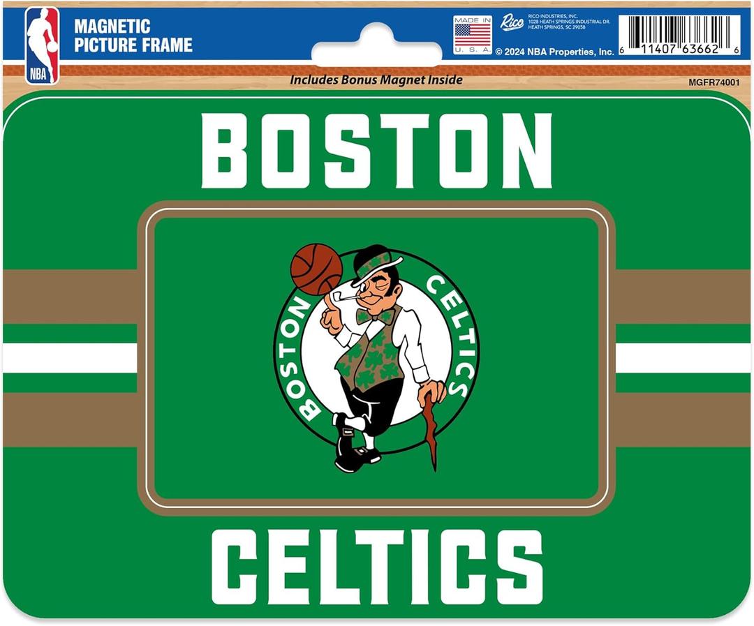 2 x Rico Industries NBA Unisex NBA Basketball Stripes Magnetic Picture Frame (5"x6.75") & Magnet Combo Set - Home Dcor (Green)