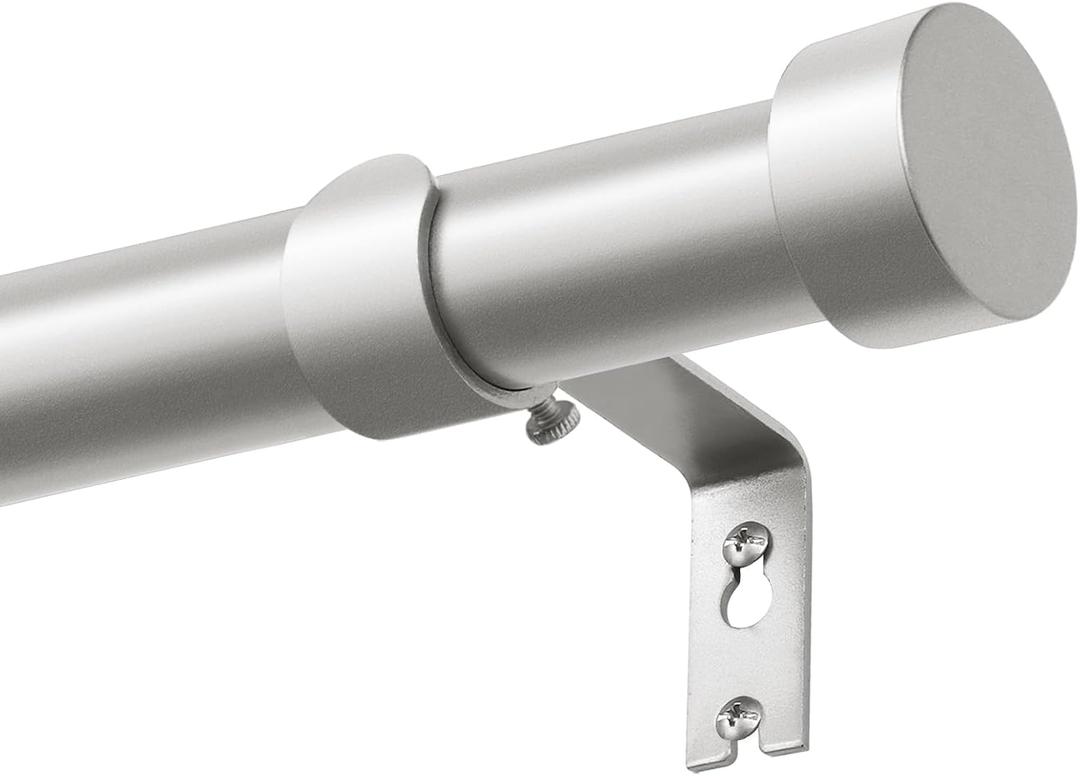 KAMANINA Silver Curtain Rods 32 to 58 Inch (2.6-4.8 Feet), 1 Inch Heavy Duty Window Curtain Rod, Modern Adjustable Drapery Rods with End Cap (32"-58")