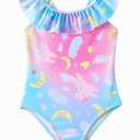 Angel season Toddler Girls Swimsuits One Piece Bathing Suit 2T Swimsuit Girl for Little Kids Cute Ruffle Swimwear Rainbow Unicorn Quick Dry Size 2T