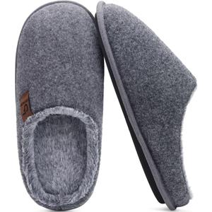 COFACE Mens Cozy Memory Foam Scuff Slippers Casual Slip On Warm House Shoes Indoor/Outdoor Sandal Slippers With Arch Support Rubber Sole Size 7-15 (Felt Grey)
