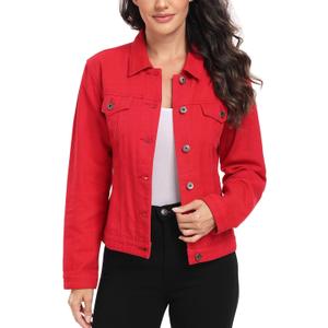 MISS MOLY Women's Denim Jacket Button Up Long Sleeve Basic Trendy Jean Jacket Coat with Pockets (XX-Large, Red) MISS MOLY Women's Denim Jacket Button Up Long Sleeve Basic Trendy Jean Jacket Coat with Pockets (XX-Large, Red)