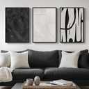 Framed Black and White Abstract Wall Art, 3 Piece Modern Canvas Prints Paintings Art for Walls, Minimalist Black White Abstract Pictures for Living Room Bedroom Dining Room Office Wall Decor 16x24 In