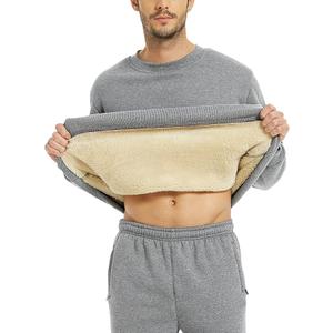 Yeokou Mens Fashion Warm Fleece Crewneck Sweatshirt Thick Sherpa Lined Pullover Tops, XL