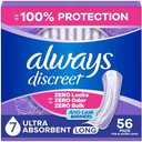 Always Discreet Adult Incontinence Pads for Women, Ultra Absorbency, Long Length, Postpartum Pads, Up to 100% Bladder Leak Protection, 56 Count