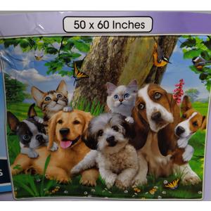 50x60-Inch Backyard Pals Dogs and Cats Blanket - Soft Plush Animal Print Blanket for Adults and Kids - Soft and Cozy for Bed, Couch, or Travel - Thoughtful Gift for Animal Lovers
