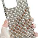 JANDM Hollow Out Compatible with iPhone 16 Pro Case, Fashion Beads Bubble 3D Cut-Out Design,Glossy Chrome Electroplate Silicone Glitter Breathable Case for Women Girls (Silver)