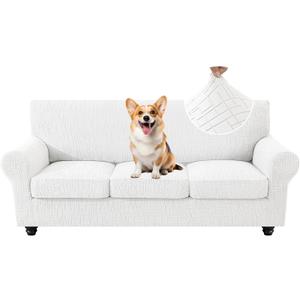 4 Piece Stretch Sofa Covers for 3 Cushion Couch, Non Slip Couch Covers for Sofa, Pet Couch Cover Washable, Couch Slipcover for Dogs, Kids (Off-White), 91"-110" (3 Cushion XL Sofa)