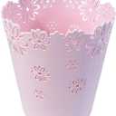 Wastebasket, Hollow Flower Shape Plastic Lidless Wastepaper Baskets Trash Can (Pink, Large)