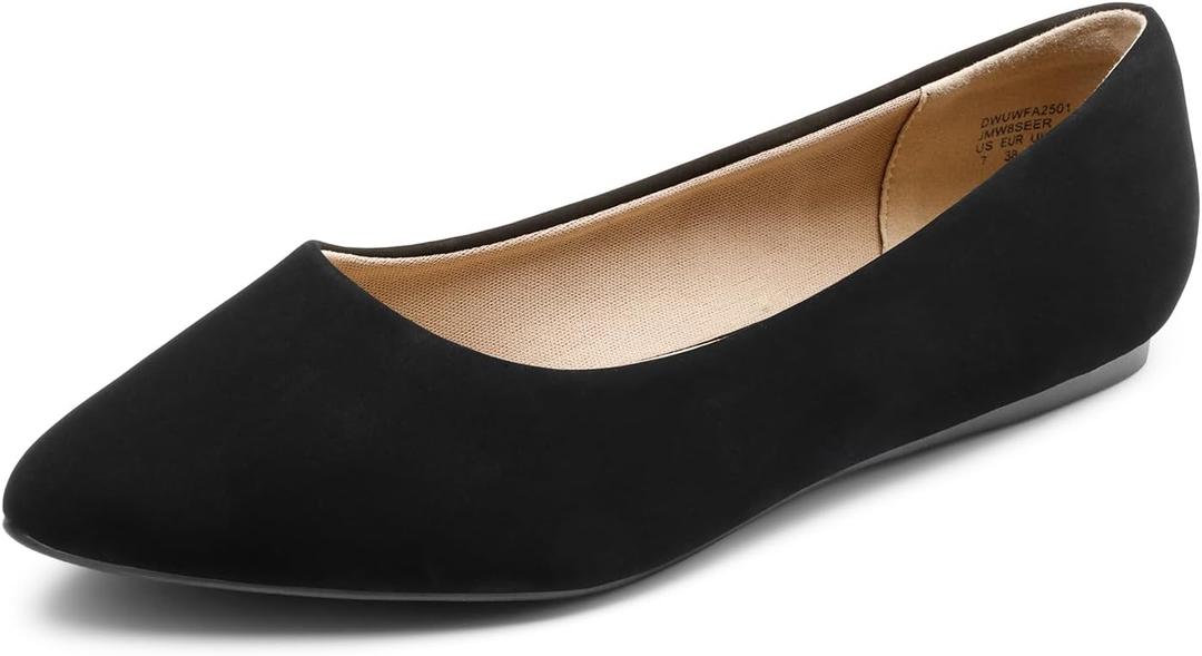 DREAM PAIRS Women's Dress Pointed Toe Flats Ballet Comfort Soft Slip On Casual Flat Shoes for Work Office Business (8.5, Black-Nubuck)