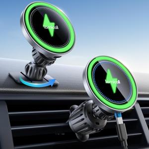 Lamicall 15W Wireless Car Mount Charger - [3-in-1 Upgraded Intelligent Chip] 360 Wireless Car Phone Holder Charger Vent Dashboard Magnetic Car Charger for iPhone 16 Pro Max Silver