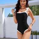 Bsubseach One Piece Swimsuit for Women Tummy Control Bathing Suits Adjustable Strap (L)