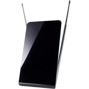 GE Flat Panel Indoor HD Digital TV Antenna, Long Range Smart TV Antenna, Supports 4K 1080P HD Smart TV VHF UHF, Extendable Dipole Rabbit Ears, Adjustable Stand, 5ft Coax HDTV Cable, 33681, Black