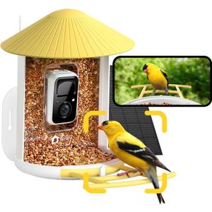 NETVUE Birdfy AI Smart Bird Feeder with Camera, Solar Powered, Lifetime AI Auto Capture and Identify 6000+ Bird Species, Cloud Storage & Live Birdwatching, Ideal Present (Yellow)