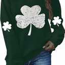 Ykomow St Patricks Day Sweatshirt Women Long Sleeve Leopard Shamrock St. patricks Shirts Tees (S, C-Green)