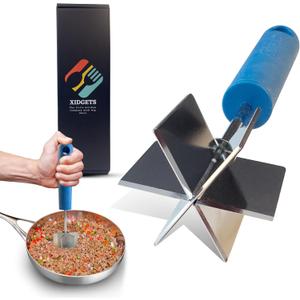 Stainless Steel Meat Masher and Tenderizer with Soft Grip Handle  Heavy Duty Handle & Mashing Head for Ground Beef, Meat, and More  Dishwasher Safe (Lagoon Blue)