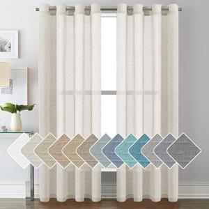 H.VERSAILTEX Natural Linen Sheer Curtains Flax Linen Blended Curtain Panels Living Room Sheer Curtains 84 inches Long 2 Panels, Nickel Grommet Semitransparent Semi-Sheer Soft Privacy Drapes, Natural (52"W x 84"L (Pack of 2))