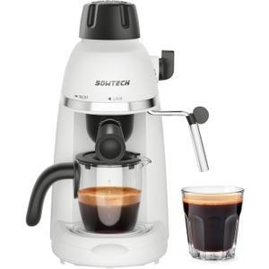 SOWTECH Coffee Machine, 3.5 Bar Espresso Cappuccino Machine with Milk Frother, 1-4 Cup Portable Coffee Maker for Latte, Cappuccino, 800W, White