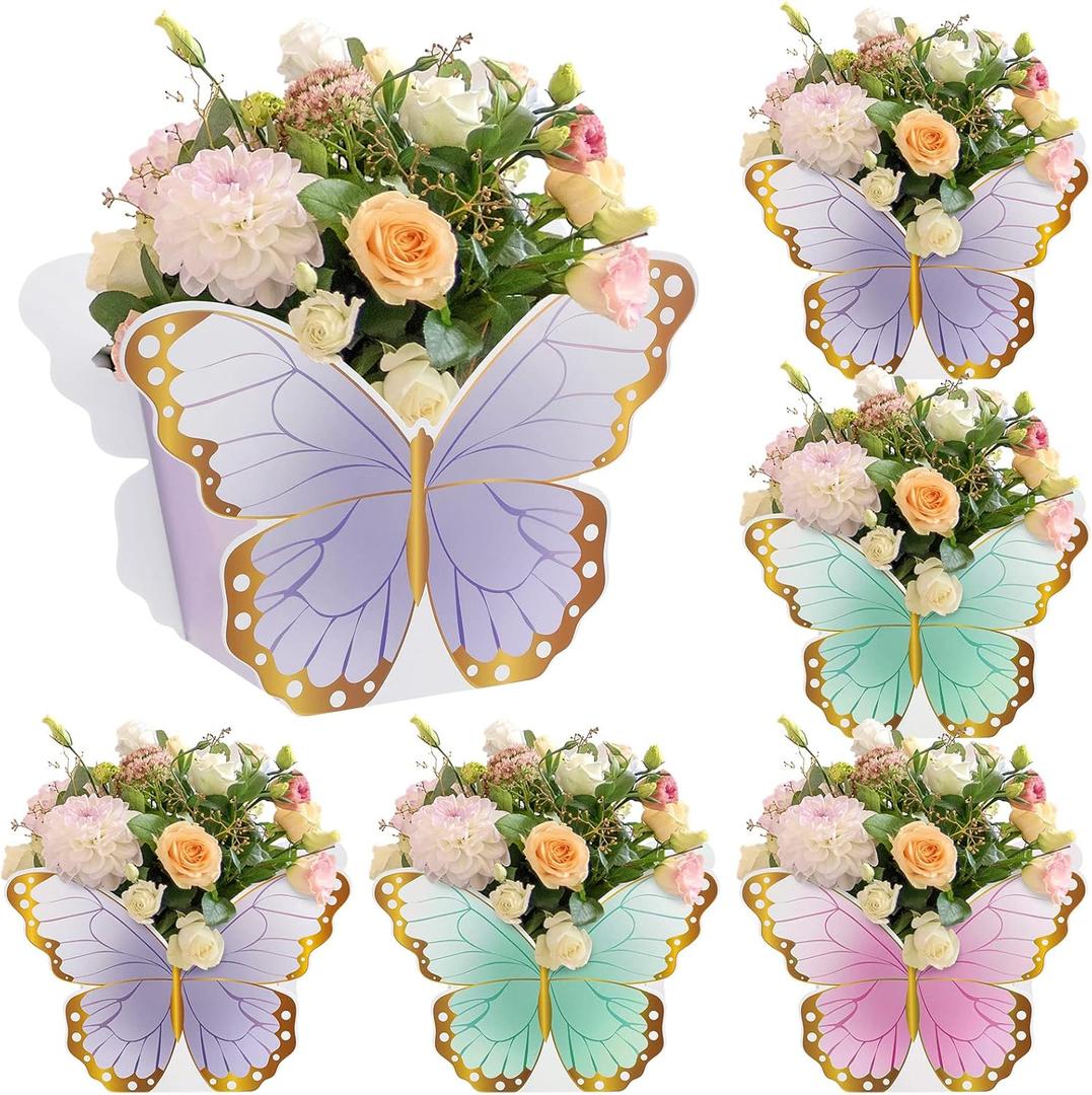 Fuutreo 6 Pcs Butterfly Centerpieces for Baby Shower, Birthday, Tea Party Favors, Tables Decor, Themed Party Supplies, Wedding Decorations