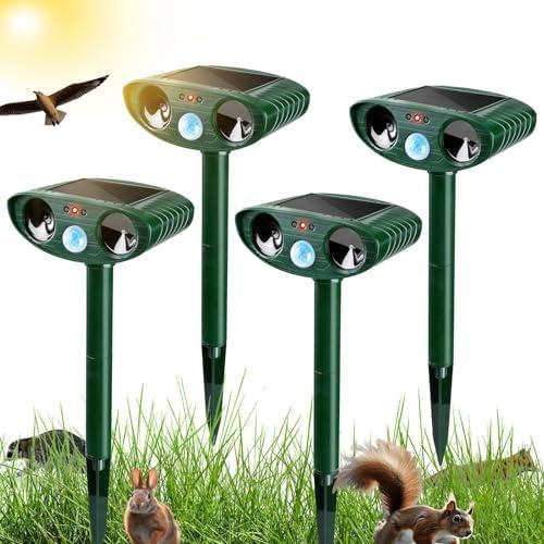 CKUKARM 4 Pack Solar Animal Repellent Outdoor Ultrasonic Deer Repellent Cat Repellent Scare Squirrel, Dog, Rabbit, Raccoon, Skunk & Animal Deterrent Devices for Garden Yard Farm