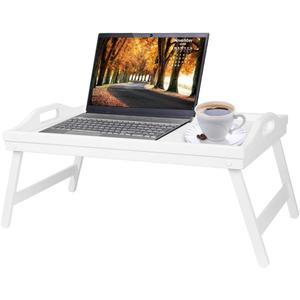 Breakfast Tray Table with Folding Legs Serving Tray Bamboo Dinner Trays for Platter Laptop Desk Bed Table Kitchen Serving Tray Snack Trays Large Size (White Large)