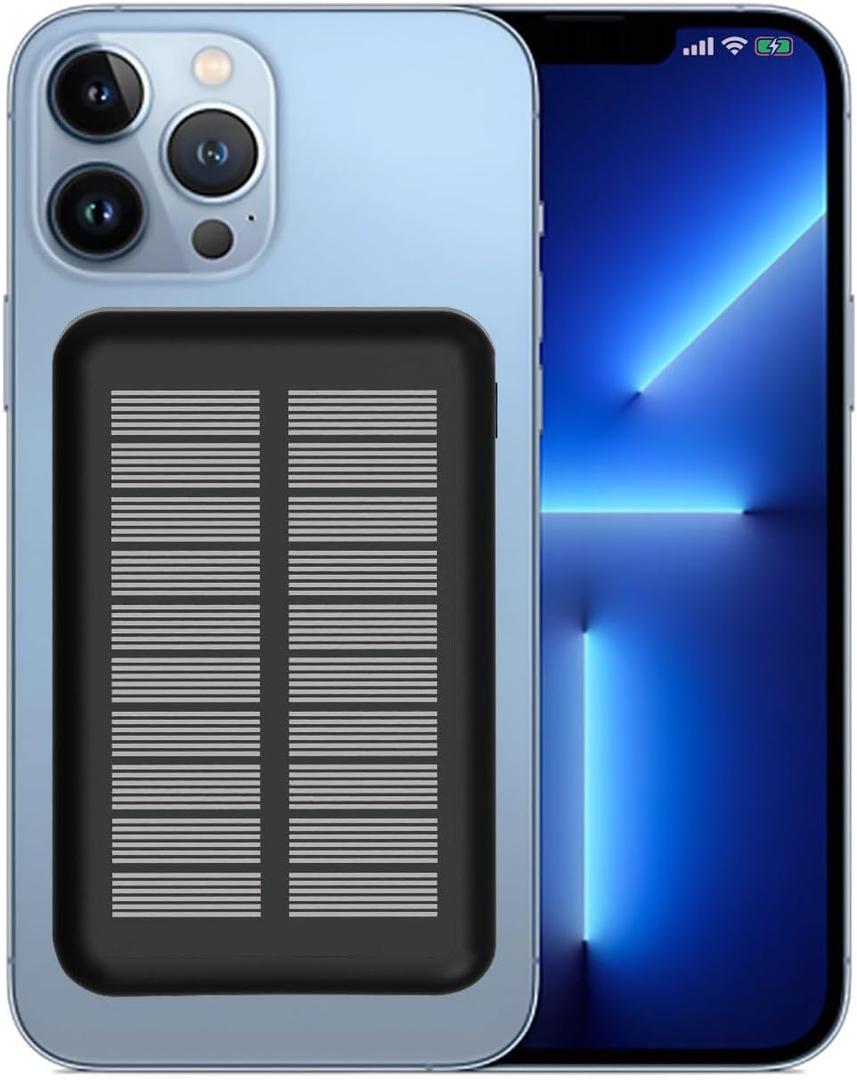Magnetic Charger, Portable Solar Phone Charger, Fast Charging Power Bank (10000 mAh, Black)