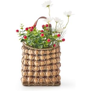 Wall Hanging Pocket Basket Portable Storage Basket Decorative Boho Mounted Organizer Dried Flower Plants Front Door Basket for Garden Farmhouse Home (Seagrass&Hyacinth)