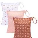 babygoal Wet Dry Bags for Baby Cloth Diapers, Washable Travel Bags, Beach, Pool, Gym Bag for Swimsuits & Wet Clothes with Two Zippered Pockets 3 Pack 3LN08