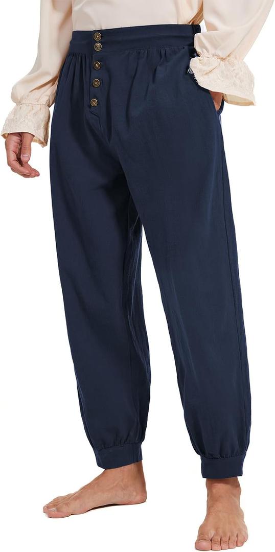 Pirate Pants for Men, Halloween Pirate Costume, Renaissance Costume Medieval Pants,100% Cotton Ren Faire Viking Gothic Trousers (XX-Large, Navy Blue)
