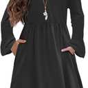Arshiner Girls Long Sleeve Floral Pleated Swing Dress Kids Casual Dresses with Pockets for 4-13 Years