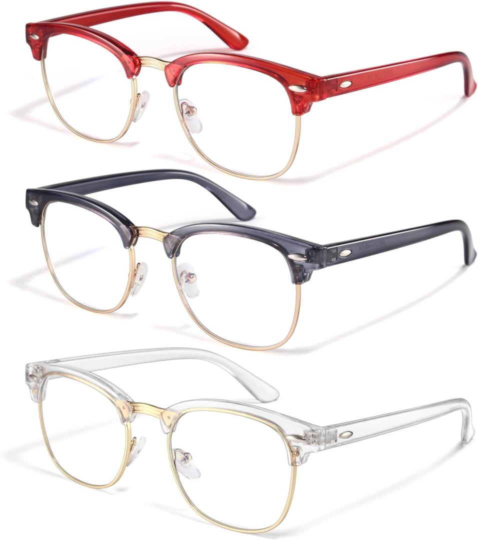 racico Blue Light Glasses for Men & Women - Mixed Material + Metal Frames with UV Protection Coating (Tea/Grey/Clear)