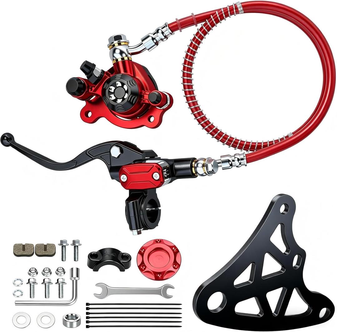 Mini Bike Hydraulic Brake Kit with Rear Caliper Mount Bracket Adapter Compatible with Monster Mega Moto 80cc 105cc MMB80 MMB105 Minibike GMB100 Coleman RB100 Powersports Parts