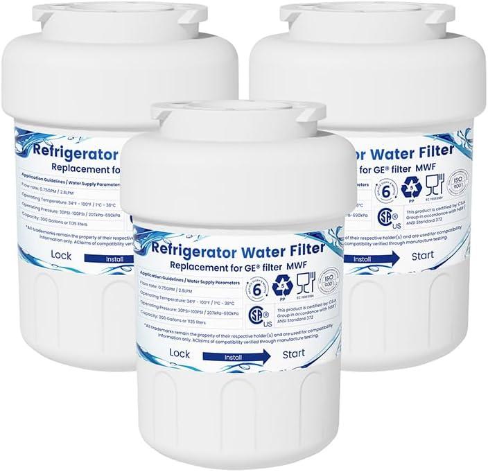 Water Filter Cartridges, Replacement for GE® MWF, 3‑Pack