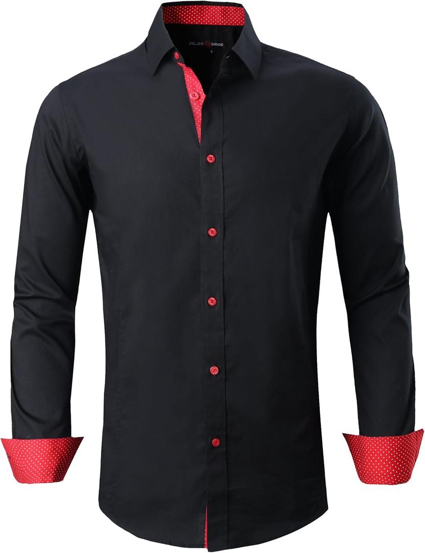 Alex Vando Mens Dress Shirts Regular Fit Long Sleeve Stretch Business Dress Shirts for Men (5X-Large, L17-black)
