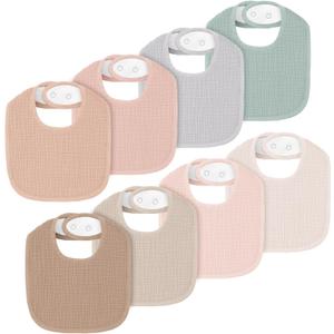 8 Pack Muslin Baby Bibs for Boys Girls, Soft Cotton Baby Bibs for Drooling and Teething (Pink)
