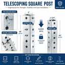 8 ft H x 2 in W Telescoping Square Sign Post, Adjustable 4'–8'