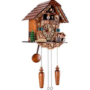Traditional Black Forest Wooden Cuckoo Clock with Dancing Figures, Handcrafted Wall Clock with Moving Dancers for Dining Room