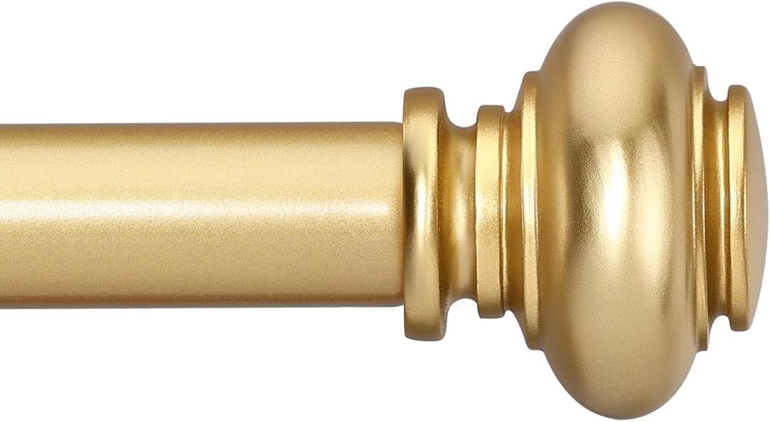 SIMEWIN Gold Curtain Rods for Windows 28 to 48 Inches Adjustable Decorative 1 Inch Diameter Single Window Curtain Rod Set with Classic Finials, Gold Finishing