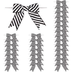 2 x 30 Pcs 3 Inches Mini Twist Tie Black Striped Printed Grosgrain Ribbon Bow Smal Bows for Applique Embellishment Crafts Sewing Scrapbook Baby Shower Wedding Christmas Girls Dress Hair