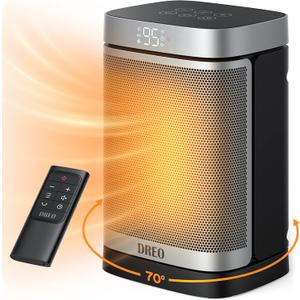 DREO Space Heater, 1500W Portable Electric Heaters for Indoor Use, PTC Ceramic Heater for Office with Remote, Thermostat, 70Oscillation, 12H Timer, 5 Modes, Safe Quiet Room Heater for Bedroom (Standard, Silver)