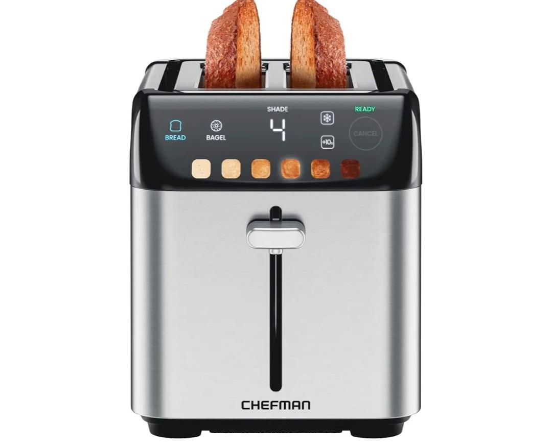 Chefman Smart Touch 2 Slice Digital Toaster, 6 Shade Settings, Stainless Steel with Extra-Wide Slots, Thick Bread and Bagel, +10, Defrost, Removable Crumb