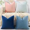 Mecatny Soft Velvet Throw Pillow Covers 18x18 inch Set of 4, Colorful Decorative Pillow Covers with 4-Color Mix and Match for Bedroom Living Room, Blue & Pink