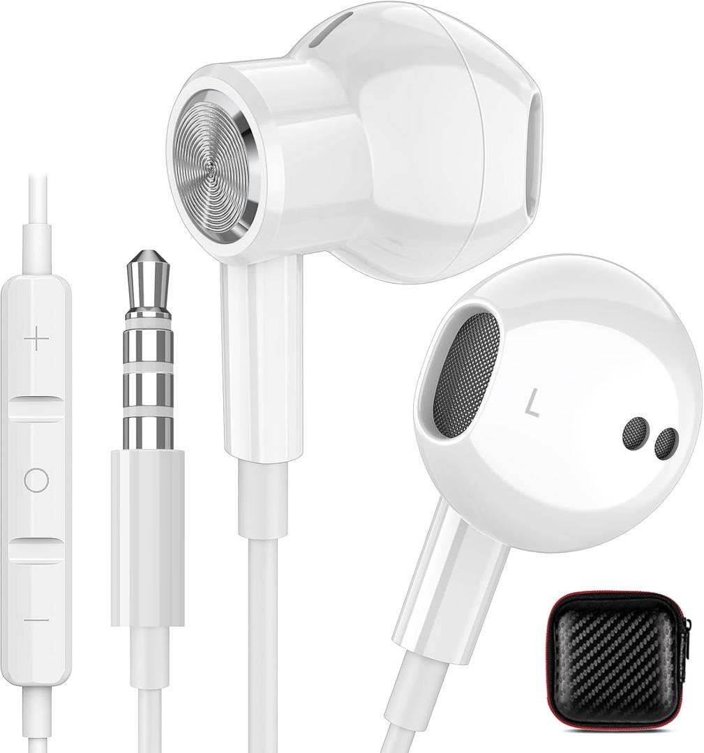 Wired Earbuds Headphones 3.5mm Jack for MP3 Player MP4 Airplane Kids School Student Aux Headset Corded Earphones with Microphone Noise Isolation Plug in Ear Buds for iPhone 6 Laptop Computer White
