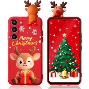 Christmas Case for Samsung Galaxy S23 5G 6.1'', Silicone Red Cover with Lovely 3D Deer Doll Patterns Design Shockproof Soft Cartoon Cute Xmas Present Skin Cases for Woman Girls, Elk