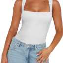 REORIA Butsmooth Womens Sexy Sleeveless Square Neck Double Lined Basic Bodysuit Tank Tops, M