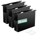 Extra Capacity Plastic Hanging File Folders, 12 Pack Reinforced Hang Folders Letter Size, Accordian Pocket, Heavy Duty 2 Inch Expansion, Hard Hanging Folder Organizer for Office Home,Black