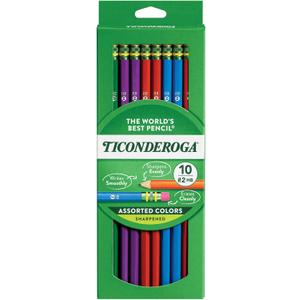 TICONDEROGA Pencils, Wood-Cased Graphite, #2 HB Soft, Pre-Sharpened, Assorted Color Barrels, Black Lead, 10-Pack (13932), 2PCS