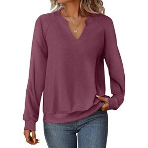 GKBK Womens Sweatshirts Long Sleeve V Neck Tops Fall Winter Basic Casual Lightweight Pullover Shirt (Small, Plum)