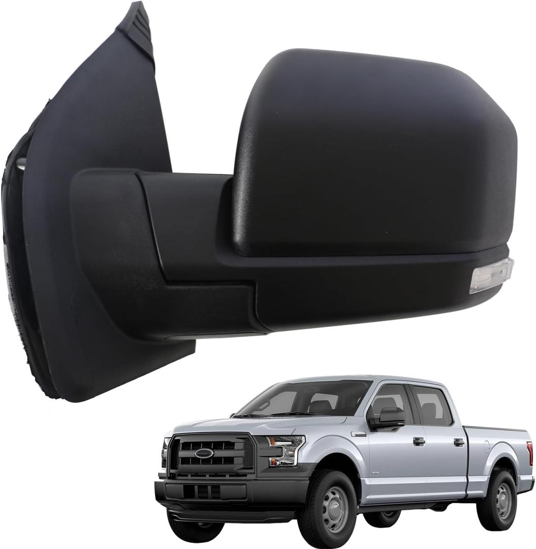 Marretoo for Ford F150 Side Mirror replacement Left Driver for 2015-2020 F-150 Accessories 6 pins Power Glass Signal Light Heated Textured Black FO1320556 (POWER+LAMP+HEAT, Driver Side(LH))